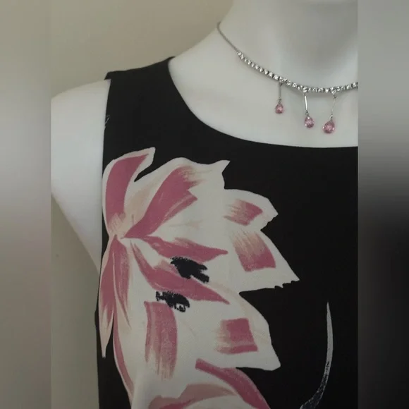 ANN TAYLOR FACTORY Black White Pink Floral Print Sleeveless Midi Dress Sz 8 - Picture 7 of 15